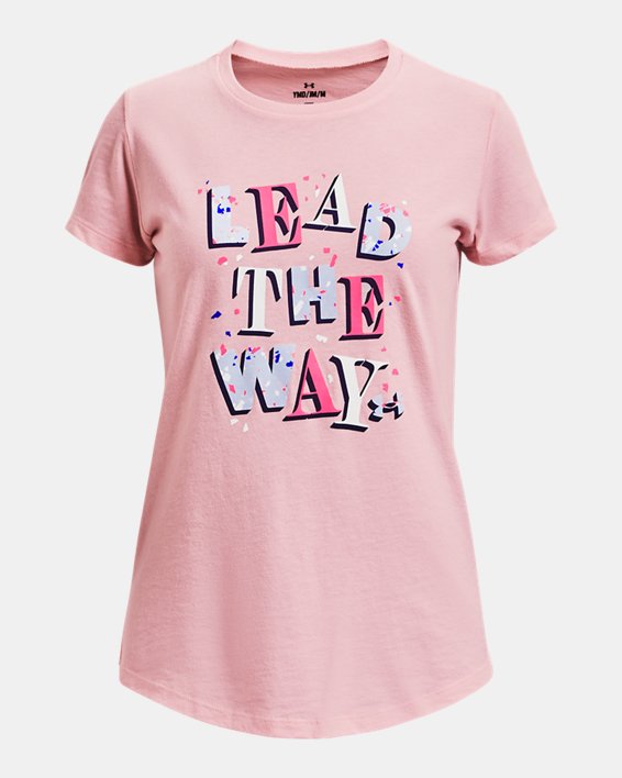 Girls' UA Lead The Way Confetti Short Sleeve in Pink image number 0